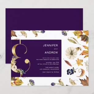 autumn purple foliage and floral Wedding Invitatio Invitation