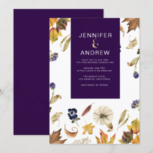 autumn purple foliage and floral Wedding Invitation
