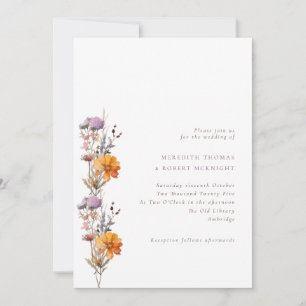 Autumn Purple & Orange Wildflowers Wedding Invitation