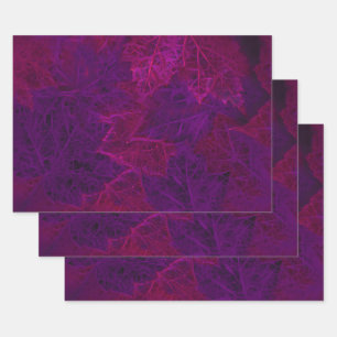 Autumn Purple Pink Neon Dark Maple Leaves Wrapping Paper Sheet