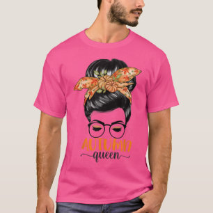 Autumn Queen Pumpkin Messy Bun Fall Leave Maple Vi T-Shirt
