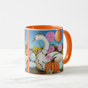 Autumn Queen Swan and Flowers Art Mug