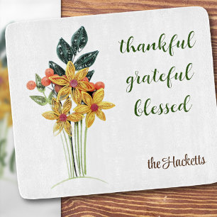 Autumn Quilled Flowers Print Glass Cutting Board