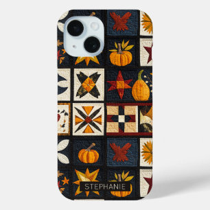 Autumn Quilt Block Pattern Rustic Harvest iPhone 15 Case