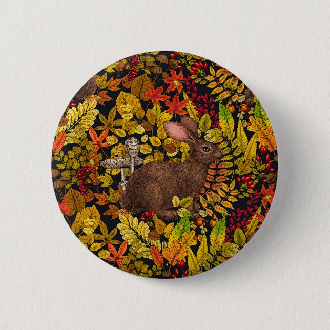 Autumn Rabbit on black 6 Cm Round Badge (Front)