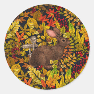 Autumn Rabbit on black Classic Round Sticker