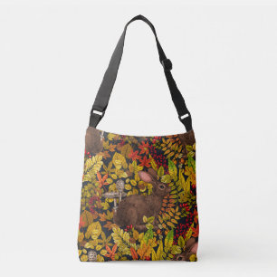 Autumn Rabbit on black Crossbody Bag
