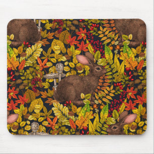 Autumn Rabbit on black Mouse Mat