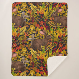 Autumn Rabbit on black Sherpa Blanket