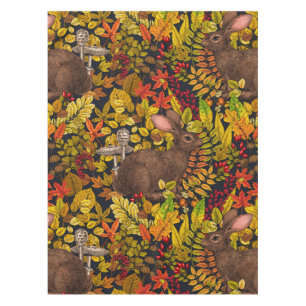 Autumn Rabbit on black Tablecloth