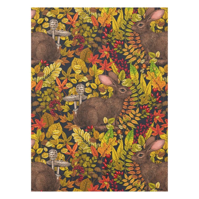 Autumn Rabbit on black Tablecloth (Front)