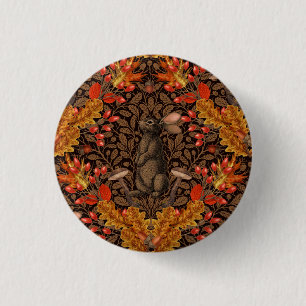 Autumn rabbit on brown 3 cm round badge