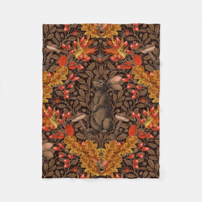 Autumn rabbit on brown fleece blanket (Front)