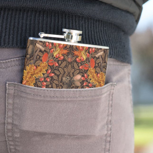Autumn rabbit on brown hip flask (In Situ)