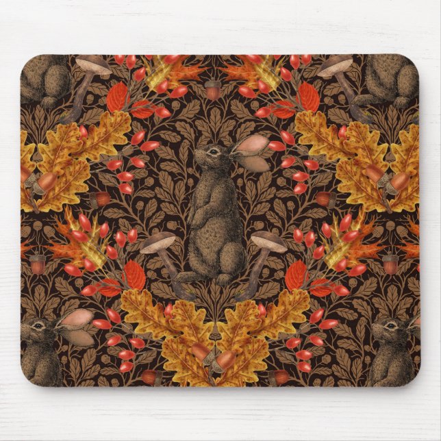 Autumn rabbit on brown mouse mat (Front)