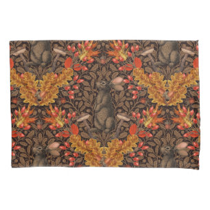 Autumn rabbit on brown pillowcase
