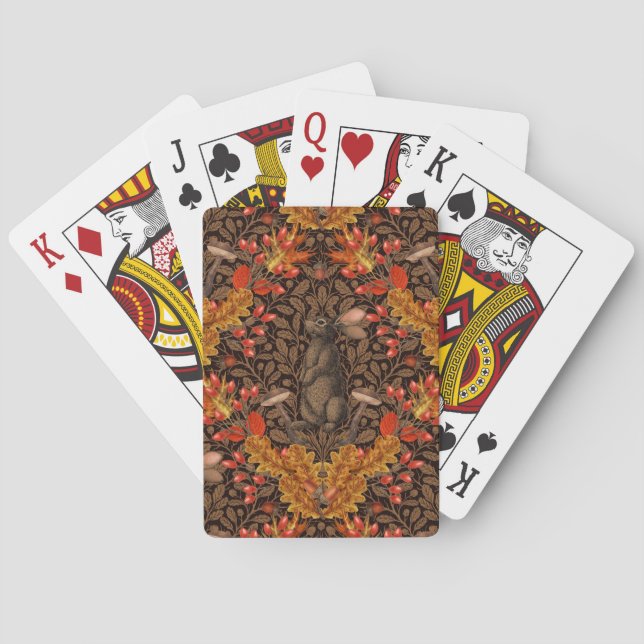 Autumn rabbit on brown playing cards (Back)