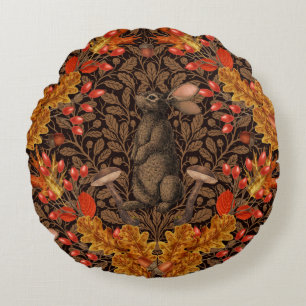 Autumn rabbit on brown round cushion