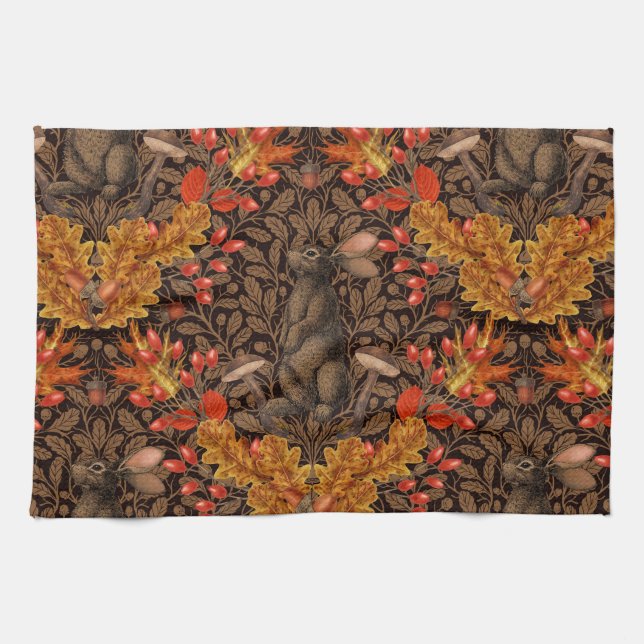 Autumn rabbit on brown tea towel (Horizontal)