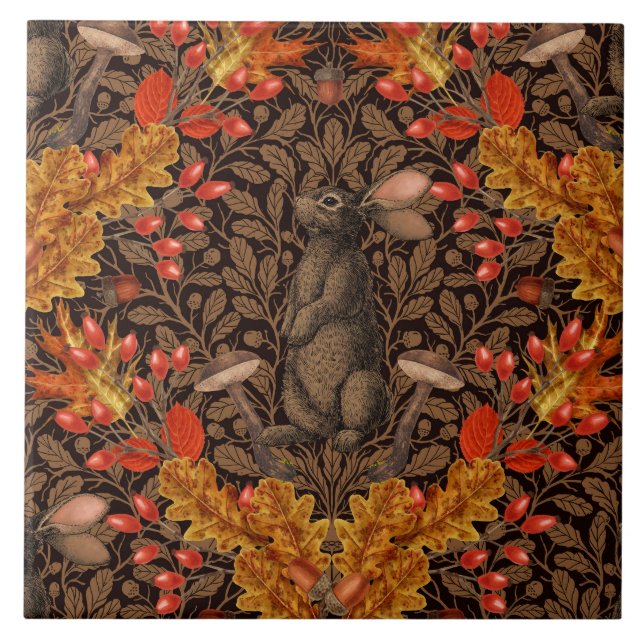 Autumn rabbit on brown tile (Front)