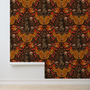 Autumn rabbit on brown wallpaper