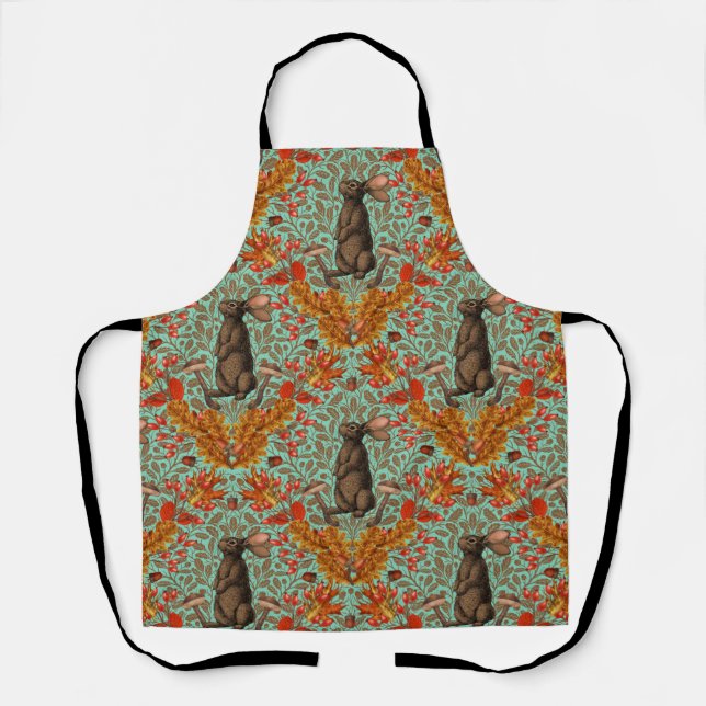 Autumn rabbit on light green apron (Front)