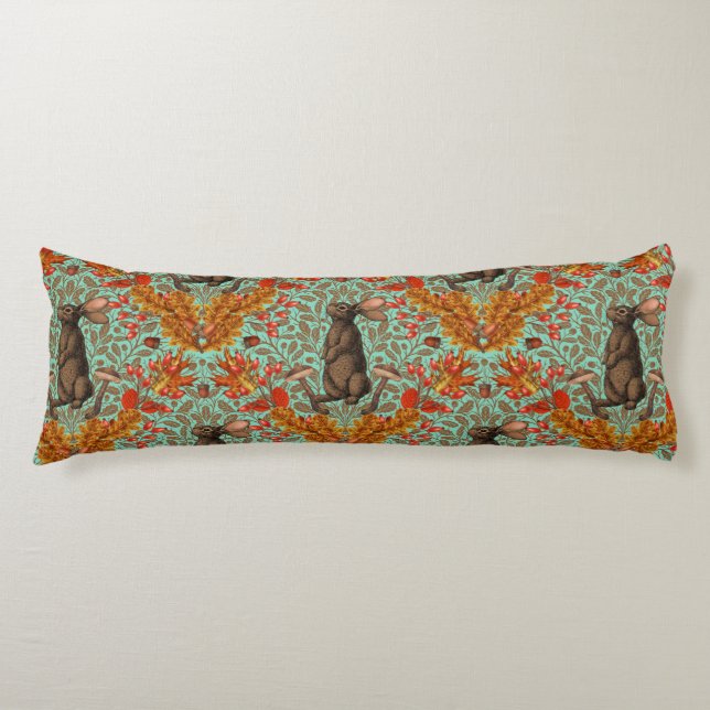 Autumn rabbit on light green body cushion (Front)