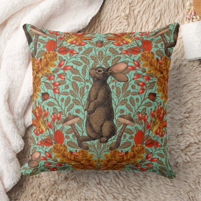 Autumn rabbit on light green cushion (Blanket)