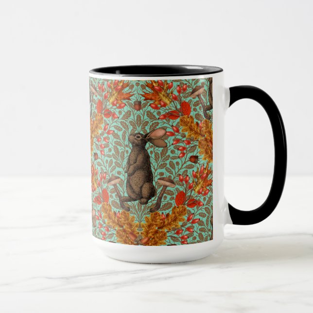 Autumn rabbit on light green mug (Right)