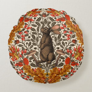 Autumn rabbit on light green round cushion