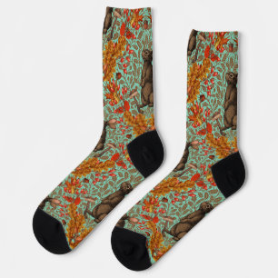 Autumn rabbit on light green socks