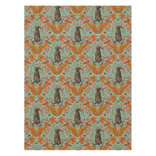 Autumn rabbit on light green tablecloth