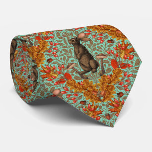 Autumn rabbit on light green tie