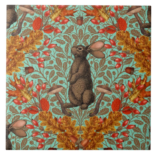 Autumn rabbit on light green tile (Front)