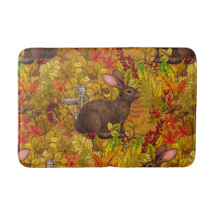 Autumn Rabbit on ochre Bath Mat