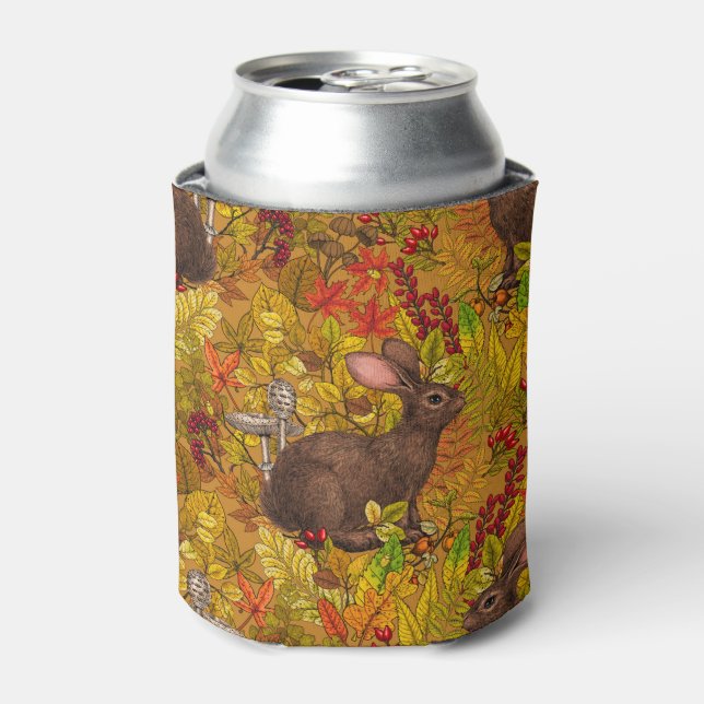 Autumn Rabbit on ochre Can Cooler (Can Front)