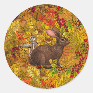 Autumn Rabbit on ochre Classic Round Sticker