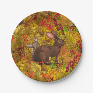 Autumn Rabbit on ochre Paper Plate