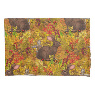 Autumn Rabbit on ochre Pillowcase