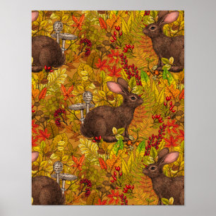 Autumn Rabbit on ochre Poster
