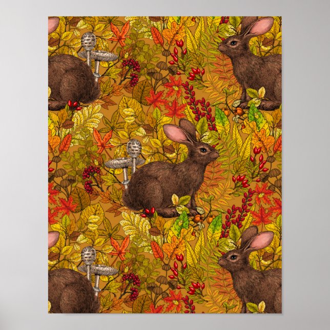Autumn Rabbit on ochre Poster (Front)
