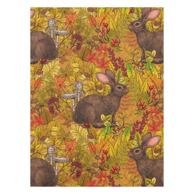Autumn Rabbit on ochre Tablecloth (Front)