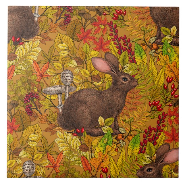 Autumn Rabbit on ochre Tile (Front)