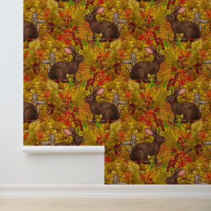 Autumn Rabbit on ochre Wallpaper