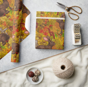 Autumn Rabbit on ochre Wrapping Paper