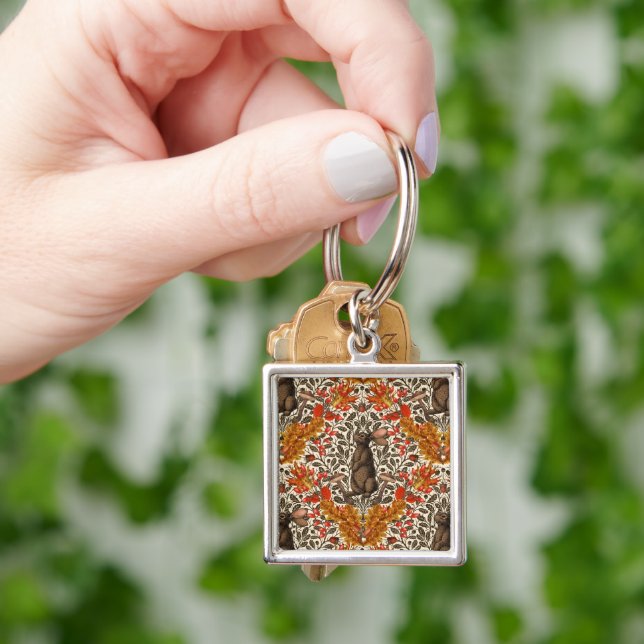 Autumn rabbit on off white key ring (Hand)