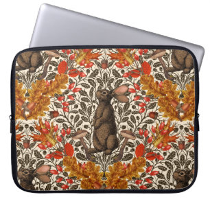 Autumn rabbit on off white laptop sleeve