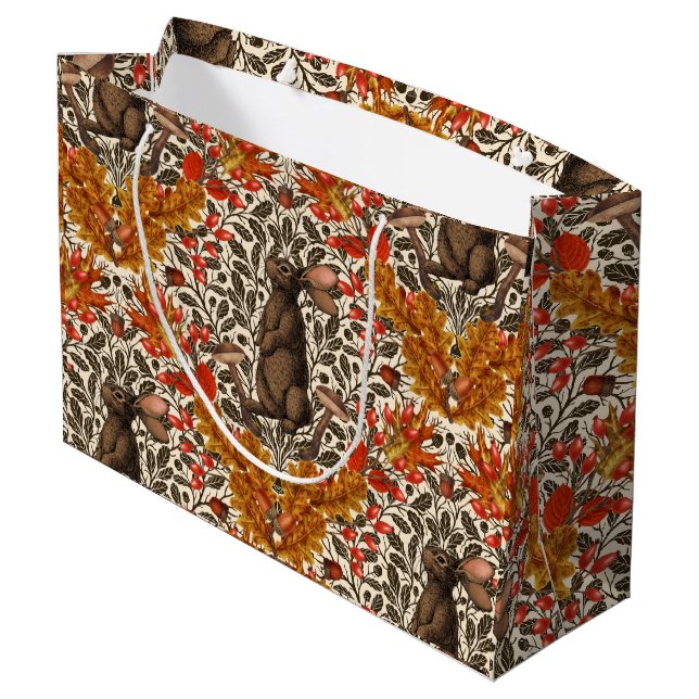 Autumn rabbit on off white large gift bag (Back Angled)