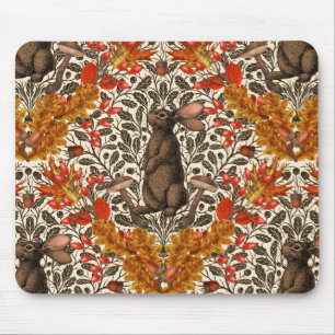 Autumn rabbit on off white mouse mat