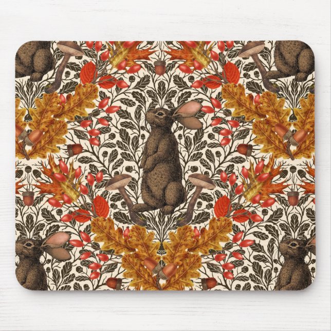 Autumn rabbit on off white mouse mat (Front)